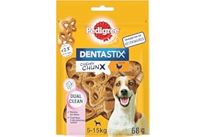Pedigree Dentastix Chewy Chunx – Pour petit/moyen chien (5-15 kg) – Friandises au poulet – Pour une bonne hygiène bucco-dentaire – 5 sachets de 68g