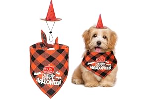 Aoriher Bufanda de Perro de Halloween de Disfraz Sombrero de Bruja de Perros Ajustable Pañuelo de Mascota de Halloween de Calabaza Murciélago para Perros y Gatos Pequeños y Medianos Vacaciones
