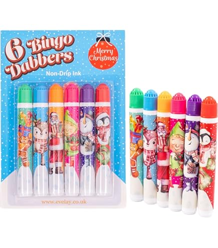 Evelay Christmas Bingo Dabbers, Set Da 24 Pennarelli In Feltro Con Inchiostro Colorato, Per Serate Di Gioco Natalizie - 2