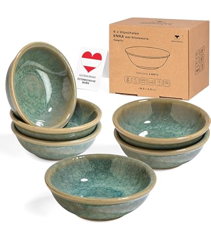 CreaTable, 21817 Series Cascade Dipping Bowls, Green, 300 ml, 6-Piece Dinnerware Set, Stoneware Dip Bowl Set