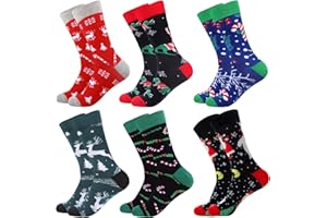 Toes Home 6 Paar Herren Weihnachtssocken, Lustige Socken 39-46, Bunte Gemusterte Warme witzige Baumwolle Socken für Weihnachten Geburtstag und Adventskalender