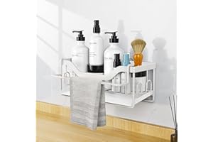 MainPi Organizador Bajo Fregadero Con Soporte Esponja y Toallero, Bandeja Drenaje, Porta Estropajos, Almacenamiento Cocina (Blanco)