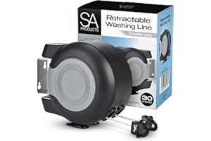 SA Products Wall Mounted Twin Cable Retractable Washing Line - 2x15m Long Clothes Line - 30m Extendable Laundry Drying String Line Heavy-Duty Plastic & Polyvinyl For Indoor & Outdoor Use - Black