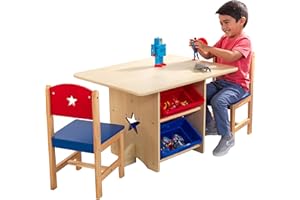 KidKraft Star Wooden Table and 2 Chairs with Storage Bins, Kids Table and Chair Sets, Toy Storage, Kids Children's Playroom/Bedroom Furniture, 26912