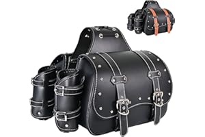 JLOBAMOT Motorcycle Saddlebags|Throw Over Saddle bags|Pvc Faux Leather Side Tool Bags with cup holder|Storage Tool Bag for Motorbike|Universal Motorcycle|Accessories|Waterproof|1Pair|two-color belt|L|Black24