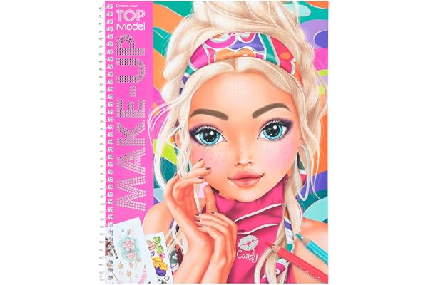 Depesche 12415 Create Your TOPModel-Make-Up, Livre de coloriage avec Autocollants, 20 Pages avec des Visages pré-imprimés colorier