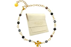 ZINELLO DESIGN TILOVE - Bracelet en Pierre Naturelle Triple Protection Lithothérapie pour Femme avec Trèfle Porte Bonheur en Acier Inoxydable. Oeil de tigre, Obsidienne noire, Hématite. Bracelet Chakra Idée Cadeau