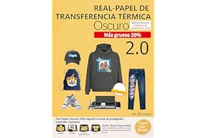 TransOurDream Real-Papel de Transferencia Térmica Para Camisetas, Sudaderas o Tejidos Oscuros 2.0 A4 20 Hojas Fácil de Usar, Papel Transfer Compatible con Impresoras de Inyección de Tinta, ES-3-2.0-20
