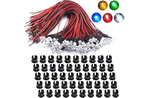 50 Stck Vorverdrahtetes Mini Led Leuchtdioden 5mm DC 12v Set,Led-Diode Modellbau Beleuchtung Mehrfarben Weiß, Rot, Blau, Grün, Gelb Lewttyer