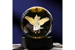 Ornalrist 6cm Crystal Ball Engraved 3D Cute Cat with Angel Wings Figurine Paperweight with LED Light Base, Cat Memorial Bereavement Gifts for Loss of Cat