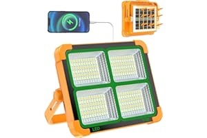 DANCINGBOAR Projecteur LED Rechargeable 100W, 5 Modes 12000mAh Batterie Lampe de Travail Solaire Portable à LED, 10000LM 336 LEDs Lampe de Chantier pour Garage, Construction, Réparation de Voiture, Camping