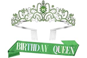 NURPLEXL Krone Geburtstag,Diadem Grün,Krone Damen,Geburtstagskrone Erwachsene,Krone Gold,Tiara Damen,Schärpe Geburtstag,Crystal Crown,Birthday Queen,Prom Queen Schärpe Halloween,Geburtstags Krone