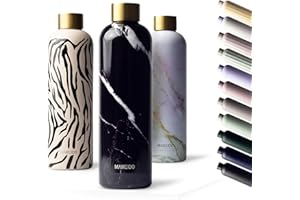 MAMEIDO Borraccia termica 1 litro, Borracce termiche anti-perdita, thermo bottle acciaio inox senza BPA, bottiglia termica (Black Marble Gold)