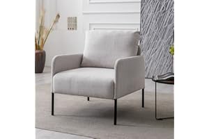 ‎WAHSON OFFICE CHAIRS Wahson Relaxsessel Ohrensessel mit Kissen, Sessel Fernsehsessel mit Metallbeinen, Leinen, für Wohnzimmer/Schlafzimmer 70 x 73 x 80 cm, Beige