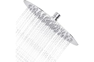 Derpras Round Rain Shower Head, 304 Stainless Steel, Ultra Thin Powerful High Pressure Top Spray Bathroom Rainfall Showerhead(Brushed Nickel) (8 Inch, 90 Jets)