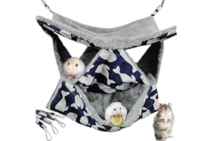 BEAMELY Pet Cage Hammock, 3-Layer Hamster Hanging Bed Plush Sugar Glider Cage Chinchilla Swing Nest Guinea Pig Nap Sack Warm Ferrets Hideout Accessories Toy for Small Animals Rat Rabbit Squirrel (L-Whale)