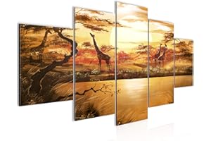 Runa Art África Jirafa Cuadro Lienzo no Tejido 5 Piezas Panorama Puesta De Sol Beige Dormitorio Corredor 000153a