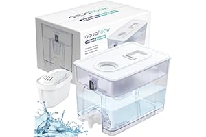 Aquafloow Jarra Filtrante 9,5L, Dispensador de Agua Todo en 1 con Grifo y Filtro, Reducción de Cal, Cloro, Plomo y Cobre en el Agua Potable – Solución Ecológica y Práctica