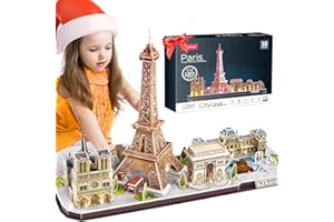 CubicFun Puzzle 3D Natale Decorazioni LED Paris Architecture Model Kit per Bambini e Adulti, Torre Eiffel, Notre Dame de Paris, Louvre, Arco di Trionfo, 115 Pezzi