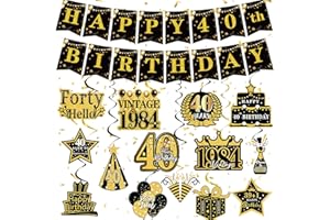 YOMOVER Deko 40 Geburtstag Mann-40 Geburtstag Männer Frauen Deko 40. Geburtstag Hängende Wirbeldeko Happy Birthday Banner 1984 Vintage für 40 Geburtstag Frau Schwarzgold 40. Geburtstag Deko