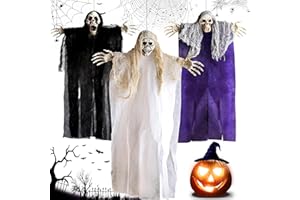 MWZEAUL 3 Pezzi Decorazioni Horror Halloween: Fantasma Spaventoso Appeso, Scheletro Teschio Con Ventose, Braccio Regolabile, Addobbi Accessori Esterno