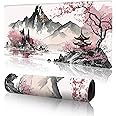 Watercolor Cherry Blossom Gaming Mouse Pad Large Desk Mat,Mouse Pad Gaming Desk Pad Keyboard Pad,31.5 x 11.8 Extended MousePad Sakura Mouse Pads for Desk Mouse Mat with Non-Slip Base and Stitched Edge