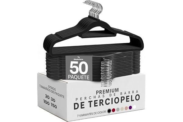 Utopia Home Perchas Terciopelo con Tie Bar (Negro, Paquete de 50) | Perchas antideslizantes | Diseño estilizado | De gran resistencia | Adecuadas para ropa de adulto, abrigos y trajes