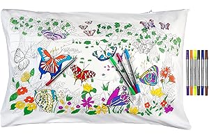 eatsleepdoodle Colouring Pillowcase For Kids w/ 10pk Washable Markers For Kids - 75x50cm Butterfly Kids Colouring Pillowcase - Ultra Washable & Reusable Arts and Crafts For Kids