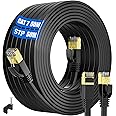 ikbc Cat 7 Ethernet Cable 50m, Flat Lan Cable 50m 10Gbps 600MHz FTP Shielded, High Speed Intermet Cable 50 Meter Cat 7 Gigabit Rj45 Network Cable Black for Router PS4/5 PC (50 Clips)