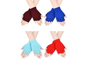 Bememo 4 paia di guanti senza dita mezze dita guanti invernali tinta unita guanti da digitazione lavorati a maglia per ragazzi e ragazze