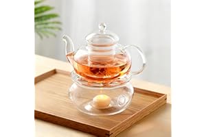 CnGlass 1000ml/33.8oz Glass Teapot with Removable Infuser,Stovetop Safe Tea Kettle with Glass Tea Warmer 5.3in/13.5cm Diameter