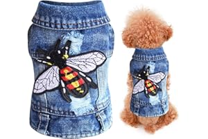 SUNDAYLIKELIFE Haustier Jacke Hundekleidung Hund Denim Loch Weste Haustier Jeansjacke für Kleine Mittlere Hunde Katzen Jacke Nette Cartoon-Stickerei Hundeweste Pullover Frühling Herbst Sommer T-Shirt (XL, A)