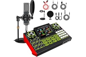 tenlamp Podcast equipment bundle with live sound card audio mixer, podcast equipment with 3.5mm microphone, soundboard for phone, computer, live streaming, singing, recording, and content creation