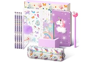 Cooyou Cadeau de Papeterie Licorne pour Fille 6 7 8 9 10 11 12 Ans, Trousse, Stylo, Crayon et Carnet de Licorne, Ensemble de Jouets Licorne pour Filles, Violet