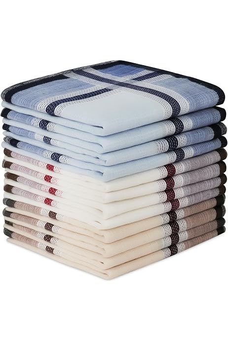 Lot De 12 Mouchoirs En Tissu Coton Pour Hommes - 36x36 Cm - Mouchoirs De Poche Classiques - Lavables Et Réutilisables