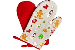 DELINDO LIFESTYLE Guantes para horno Kitchen de Navidad, color rojo, 1 par, categoría II hasta 250 °C, producto probado y certificado