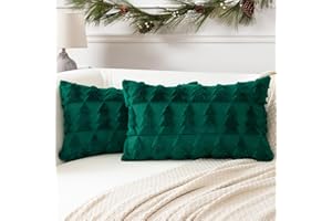 Artscope Juego de 2 Navideña Fundas de Cojines de Terciopelo Cojines de Sofá Funda de Almohada Decorativo Suave para Sofá Dormitorio Oficina Salón Navidad Árbol Verde, 30x50cm