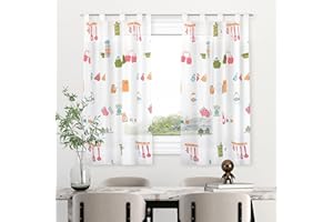 HOMEYA - Cortina Cocina Translúcida 140x140cm - Visillo Transparente Estampado para Ventana, Marco de Puerta - 1 Unidad