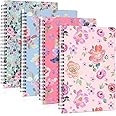 Zuimei A5 Spiral Notebooks Bound 4 Pack Hardcover Notebook 160 Pages Hardback Ruled Lined Journal Cute Notepad, Waterproof Notebook for Girls Student Office School Supplies(Pink Flower)