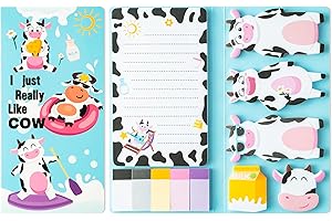 E1MITY Lustige Kuh Niedlich Haftnotizen Set - 550 Blätter I Just Really Like Cow Self-Stick Papierclips Neuheit Schreiben Memo Pads Hundeliebhaber Page Marker für Kinder Home Office Schulbedarf Geschenk