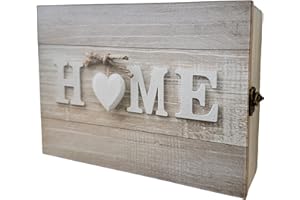 LEKE GO Caja para Llaves de Madera con 5 colgadores de Pared para Entrada, Armario para Llaves diseño Decorativa, Guardallaves para Recibidor 24x16,5x6 cm (Home Marron)