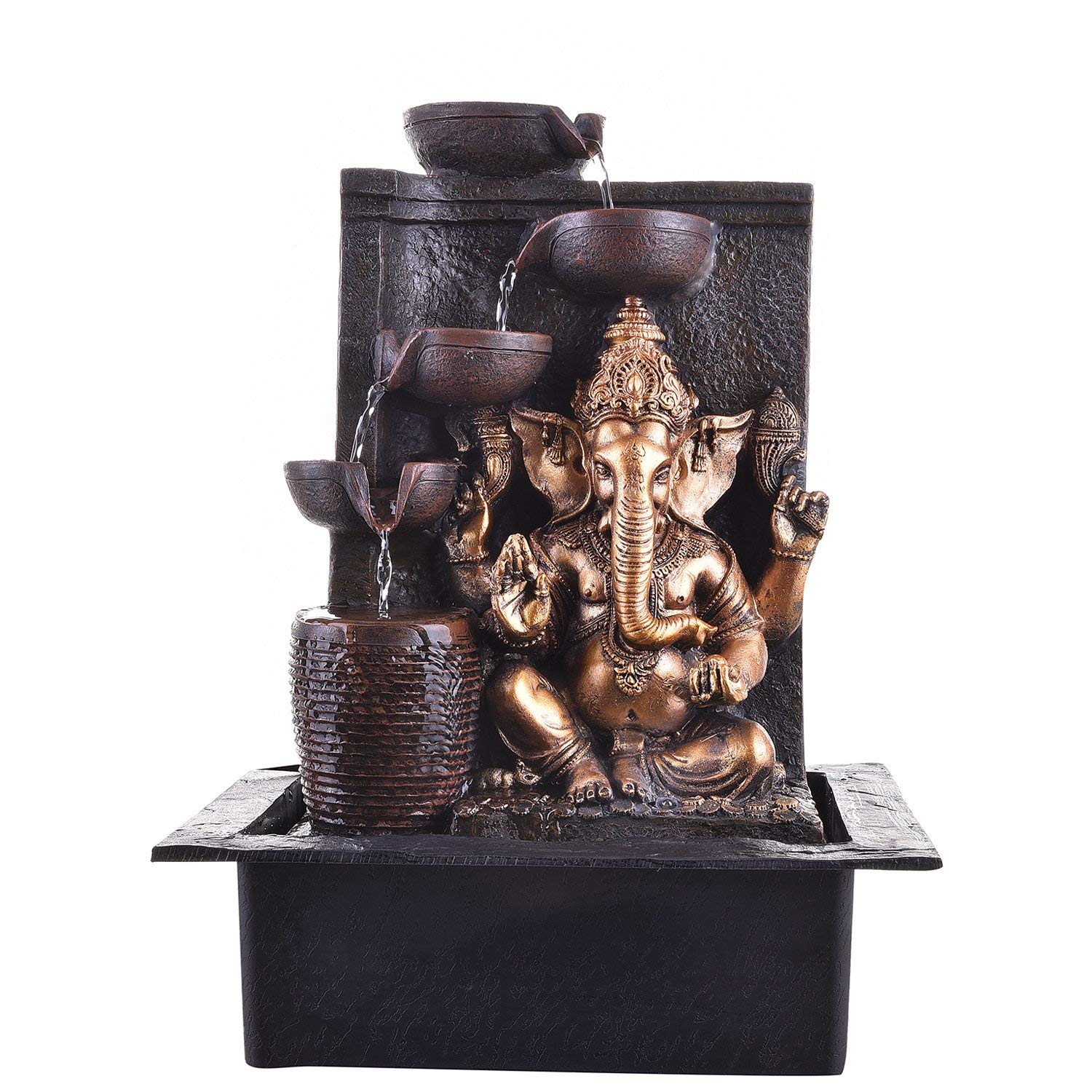ANAVADYA Ganesha 5-Steps Indoor Table Top Fountain with Multicolour Lights and Water Pump | Polyresin Table Top Indoor Outdoo