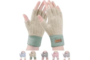 FCHUI Winter Fingerless Gloves - Women Warm Knit Half Fingers Mittens Thermal Fingerless Gloves Ladies Half Fingers for Running Sking