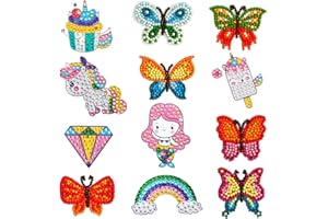 BOYATONG Diamond Painting Enfant,12 Pièces Motif de Licorne et Papillon DIY Diamant Autocollant,Diamant Enfants Peinture pour Kits