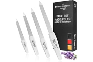 SCHWERTKRONE ® 4er Set Saphir-Nagelfeilen [MADE IN SOLINGEN - GERMANY] - Nagelfeilen Naturnägel Nail File - Nagelfeile feilen Nägel - Für Maniküre und Pediküre - Fein und Grob in 4 Größen