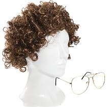 Retro Loner Kostüm Set – Braune Afro-Perücke Und übergroße Brille, Für 80er/90er Mottoparty Und Halloween
