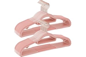 SONGMICS Kleiderbügel 30er Set, Bügel aus Kunststoff, rutschfest, platzsparend, Dicke 0,5 cm, 42 cm lang, um 360° drehbarer Haken in Roségold, Hellrosa-rosa CRP020PK01