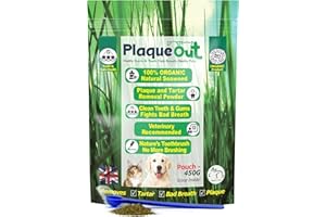 PLAQUE OUT 450g Pouch - Plaque Off Remover - 100% Natural and Organic Seaweed Powder for Dogs & Cats - Dog Teeth Cleaning, Plaque Removal, Pet Dental Care, Bad Breath, Gum Care and Tartar Control