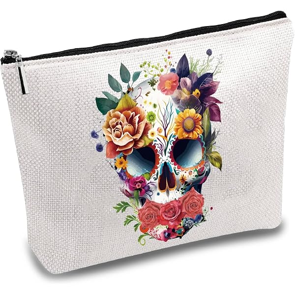 Biyejit Kosmetiktasche Wasserdicht – Make-up-Tasche, 21,5x14,5x6,5 Cm, PU-Leder, Totenkopf-Muster, Perfekt Für Reisen & Handgepäck