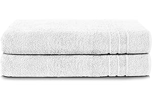 Komfortec Asciugamani 2 per Sauna 80x200 cm in 100% Cotone,470 g/m², Asciugamano Doccia Grande, Morbido, Asciugatura Rapida, Bianco